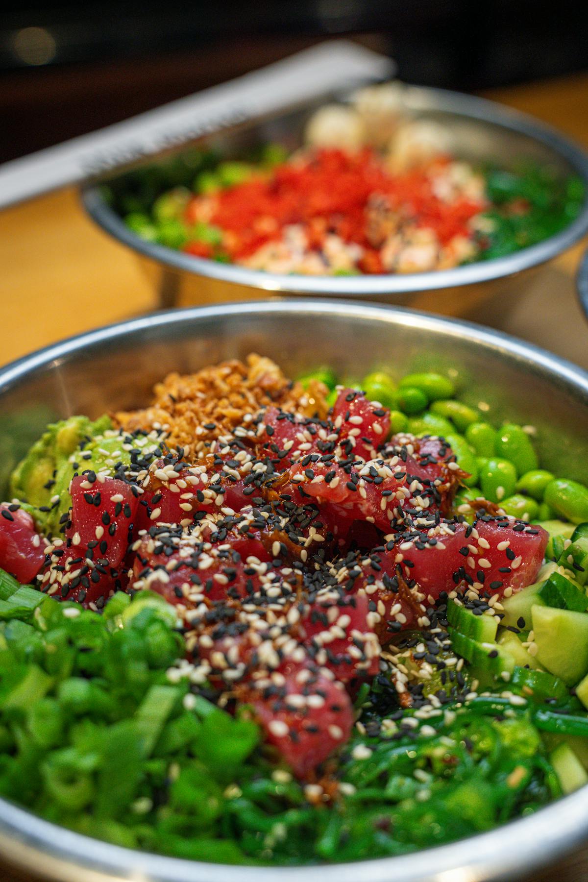 a bowl of food with broccoli